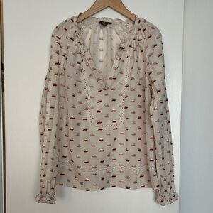 Elegant Cream and Red Patterned Women's Top